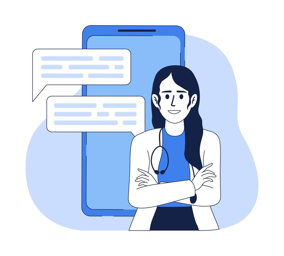 Online doctor consultation flat concept vector illustration. Chat with patient. Editable 2D cartoon character on white for web design. Telehealth creative idea for website, mobile, presentation