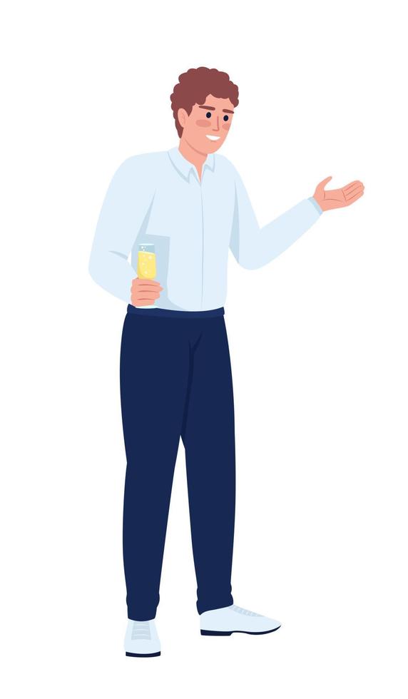 Male speech giver with sparkling wine glass semi flat color vector character. Editable figure. Full body person on white. Simple cartoon style illustration for web graphic design and animation