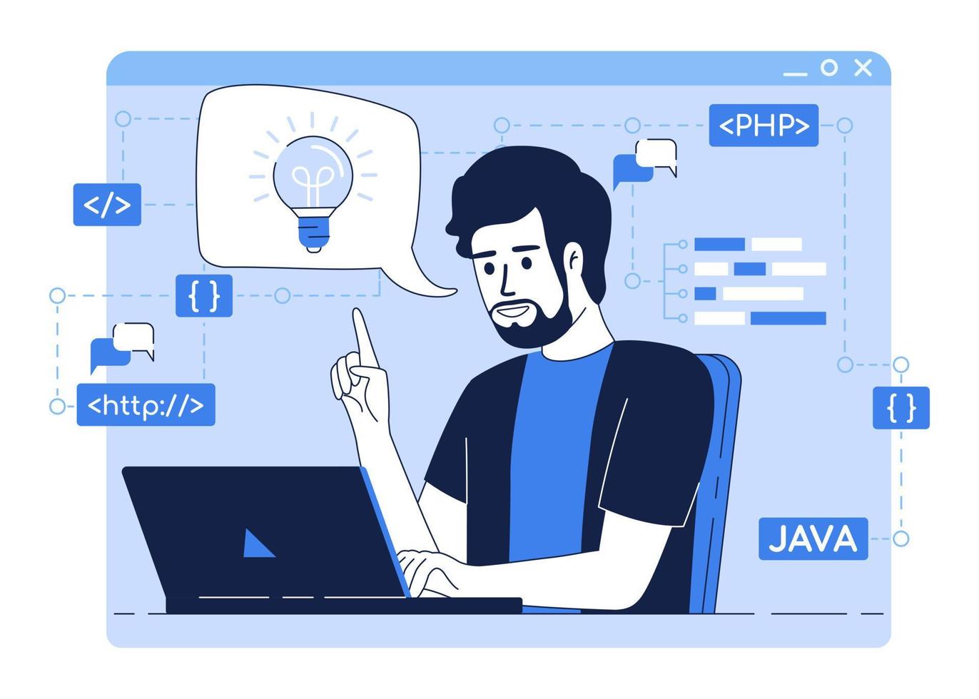 App developer at work flat concept vector illustration. Editable 2D ...