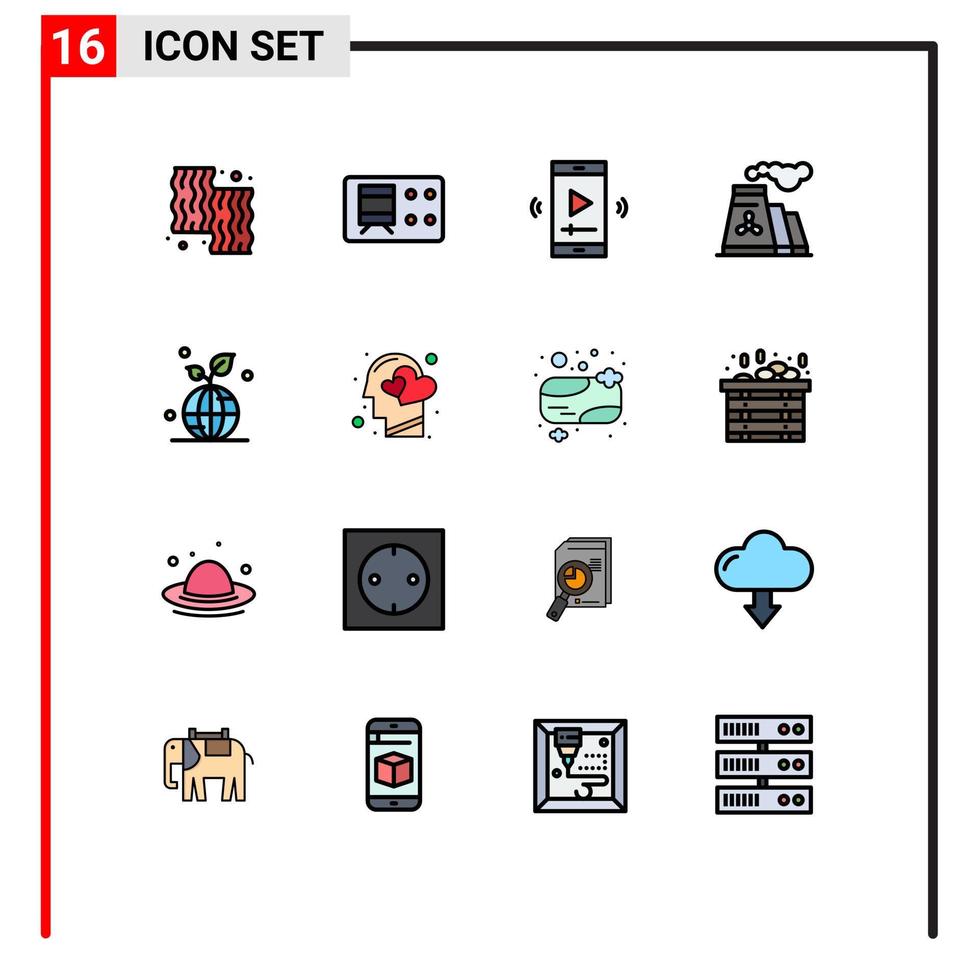16 Creative Icons Modern Signs and Symbols of earth production film pollution video player app Editable Creative Vector Design Elements