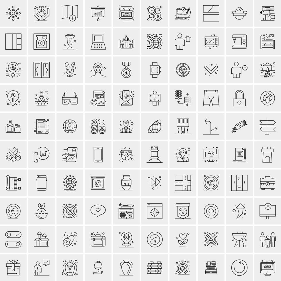 100 iconos universales de línea negra sobre fondo blanco vector