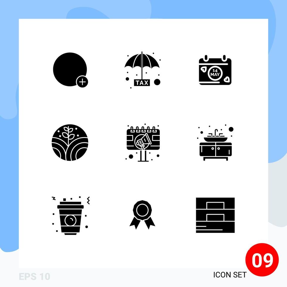 Set of 9 Vector Solid Glyphs on Grid for billboard advertisement calendar ad plant Editable Vector Design Elements