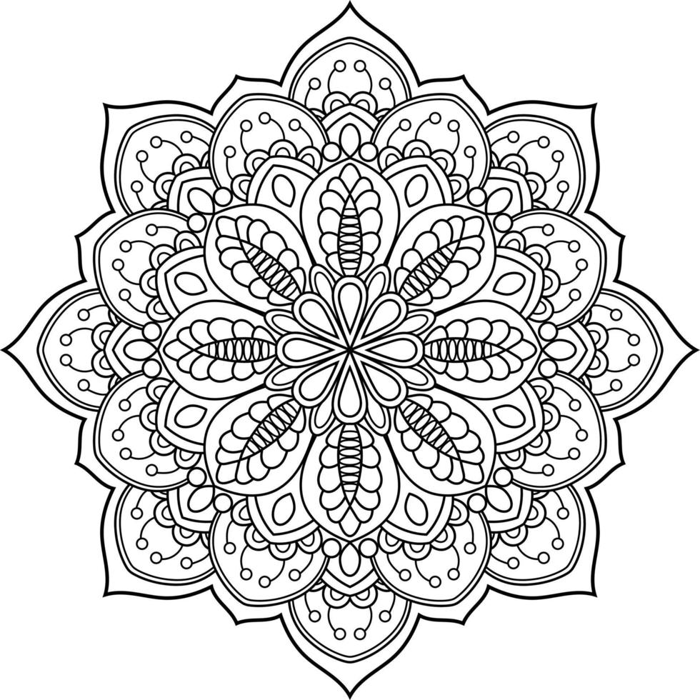 Outlined Mandala art, black and white vector illustration