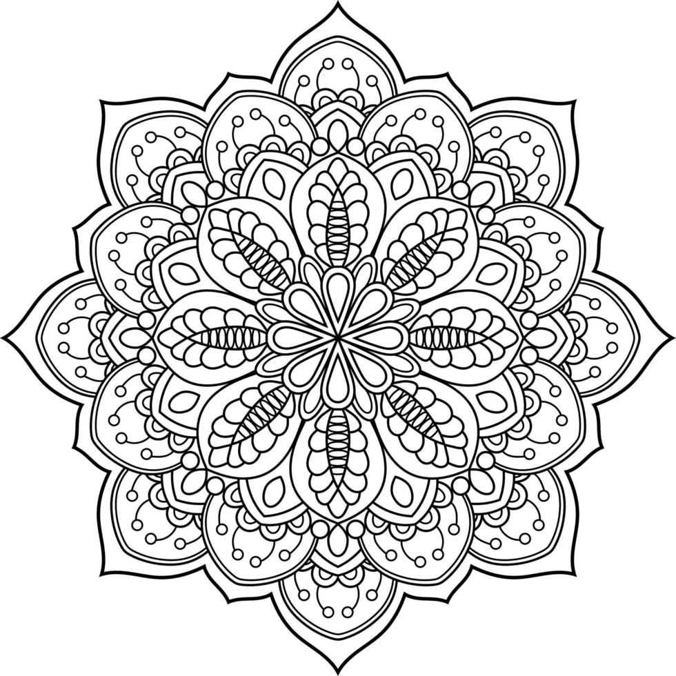 Outlined Mandala art, black and white vector illustration