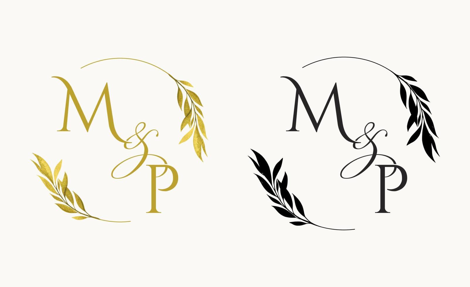 MP Initial Wedding Floral Monogram Logo. vector