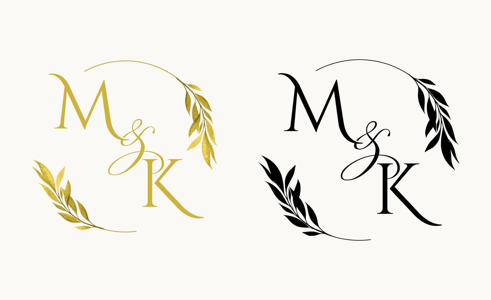 MK Initial Wedding Floral Monogram Logo. vector