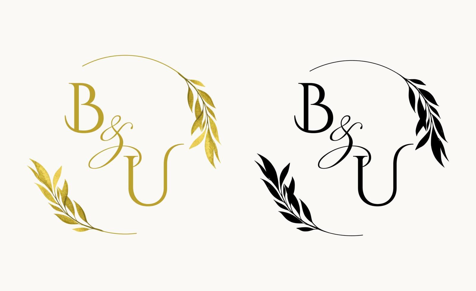 BU Initial Wedding Floral Monogram Logo. vector