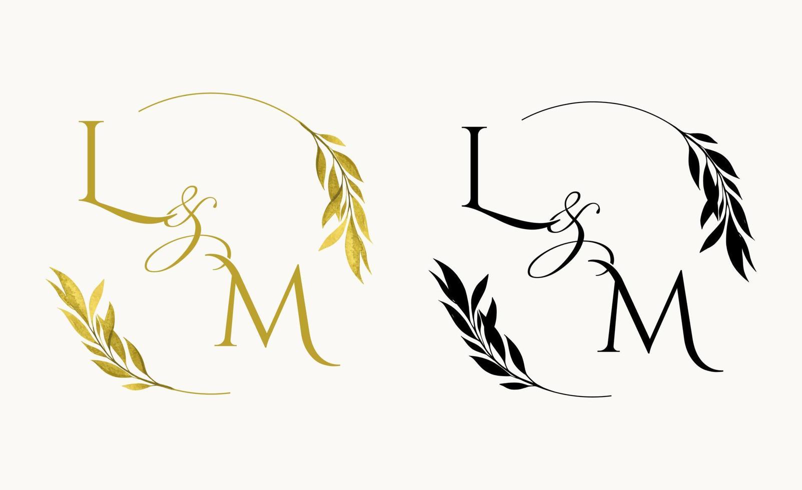 logotipo de monograma floral de boda inicial de lm. vector
