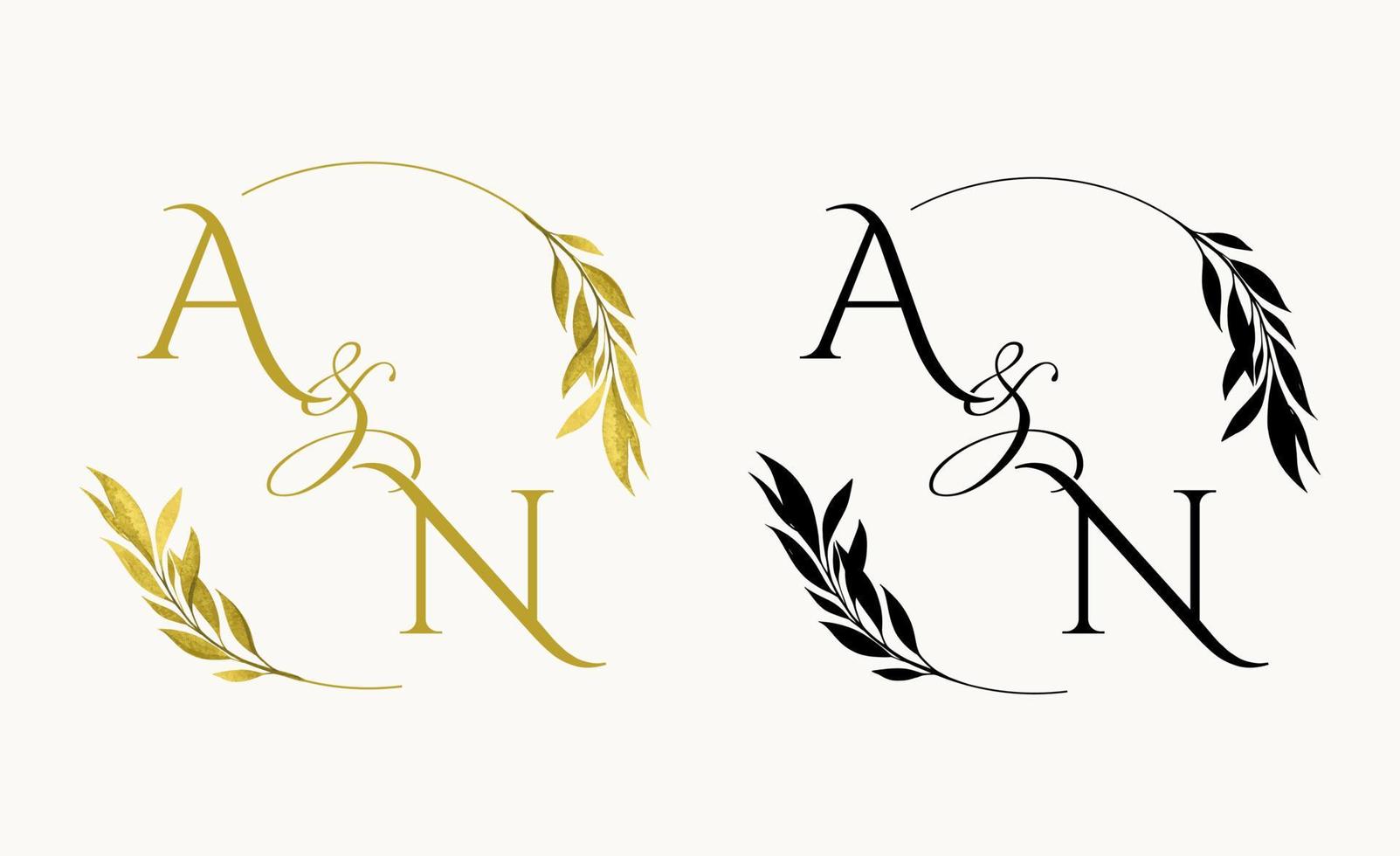 AN Initial Wedding Floral Monogram Logo. vector