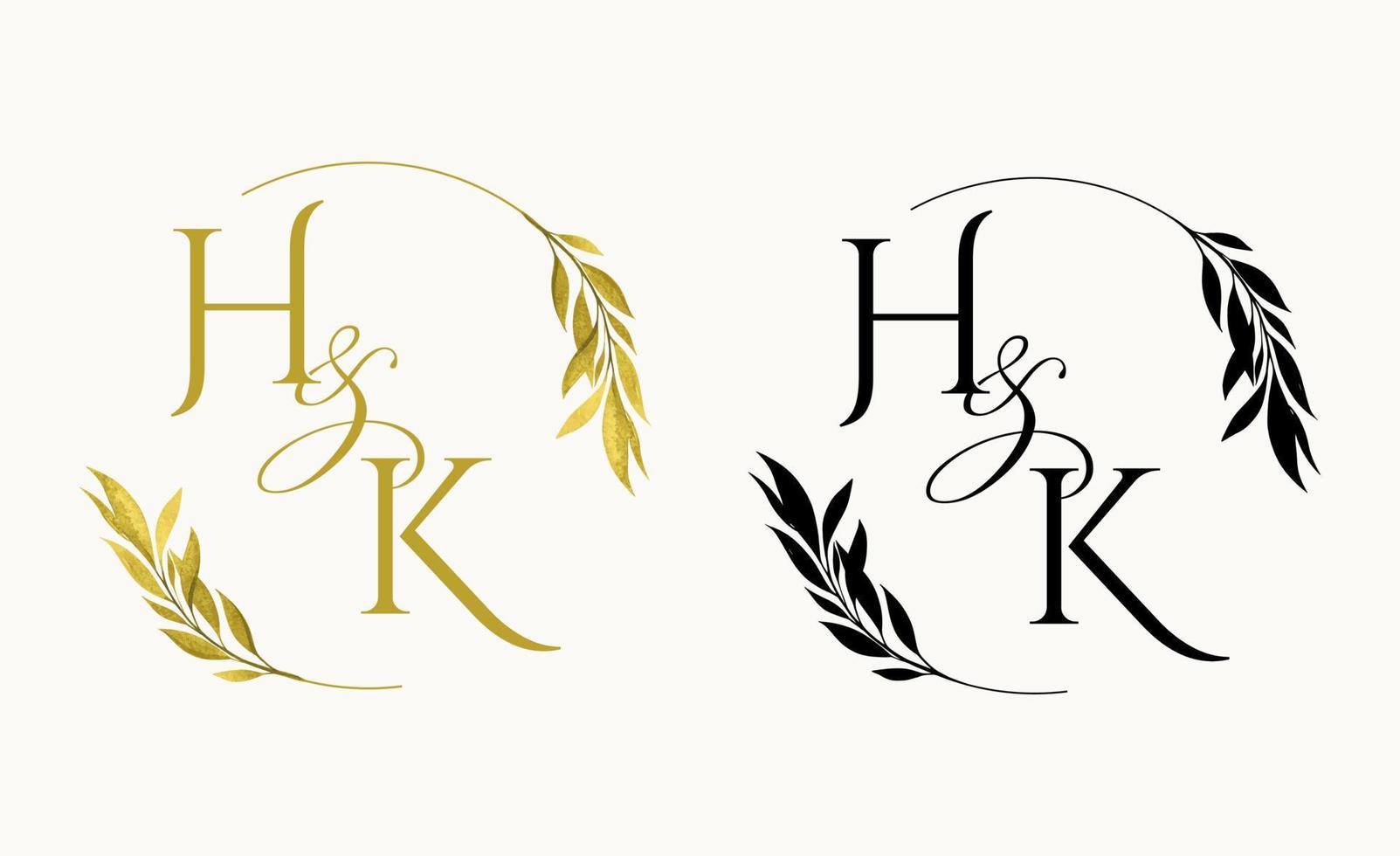 HK Initial Wedding Floral Monogram Logo. vector