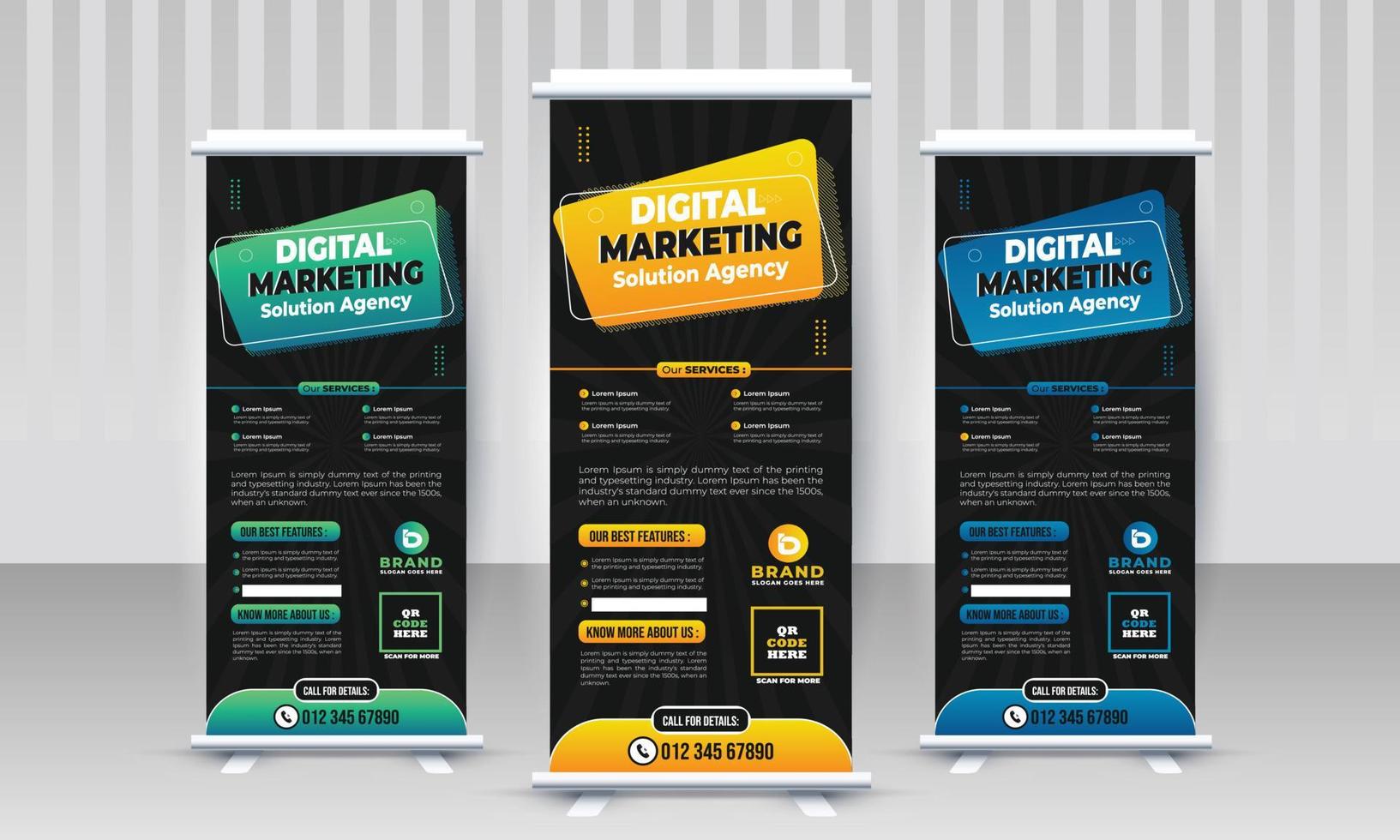 Corporate modern digital marketing x stand business rollup pullup signage retractable multiple color banner design vector template