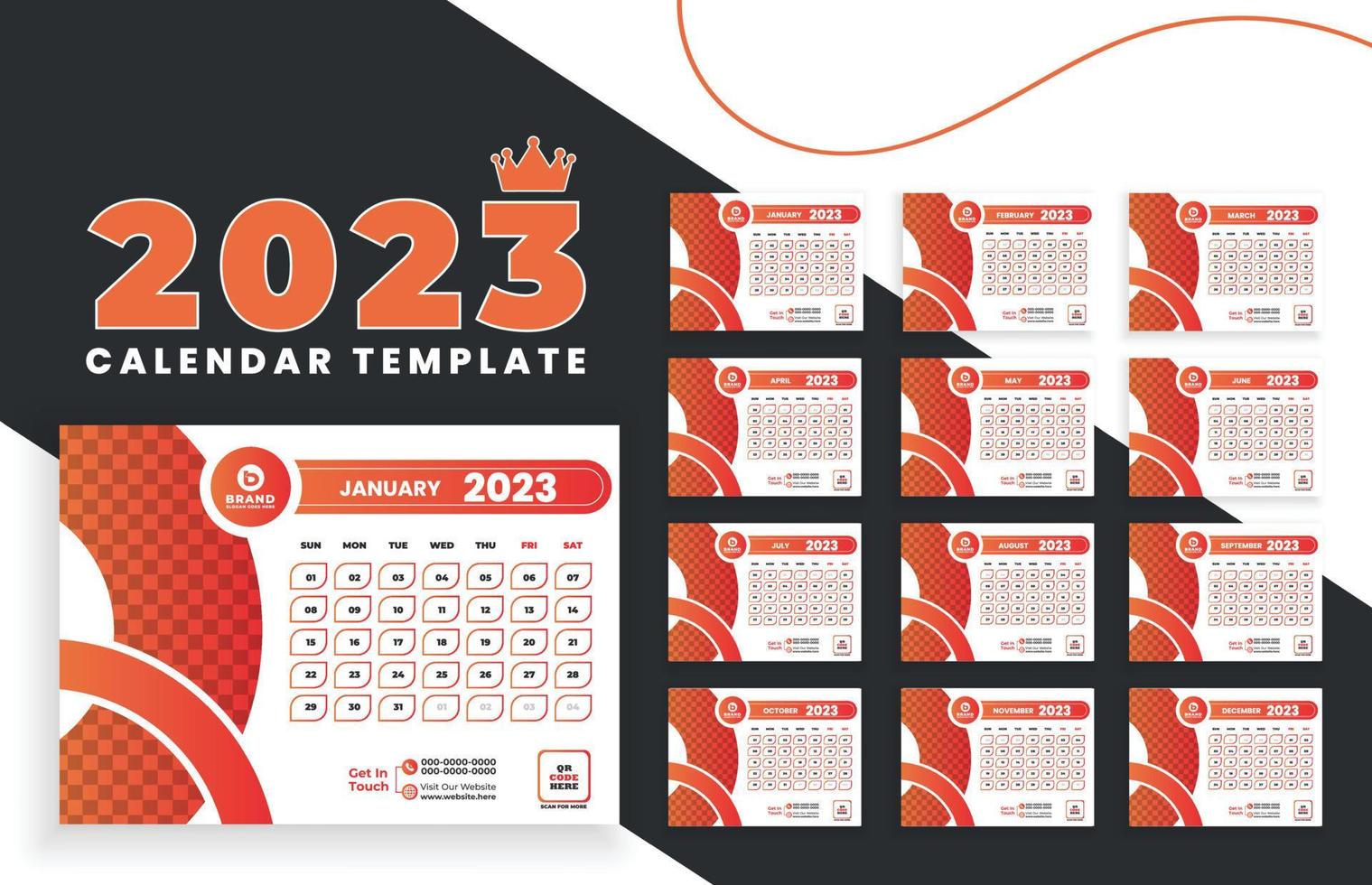 Table desk Calendar design for new year 2023 with modern orange gradient color vector