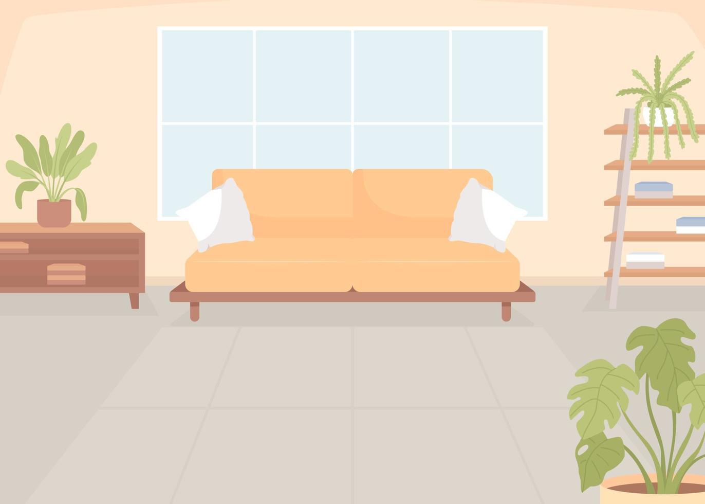 Comfortable sofa in living room flat color vector illustration