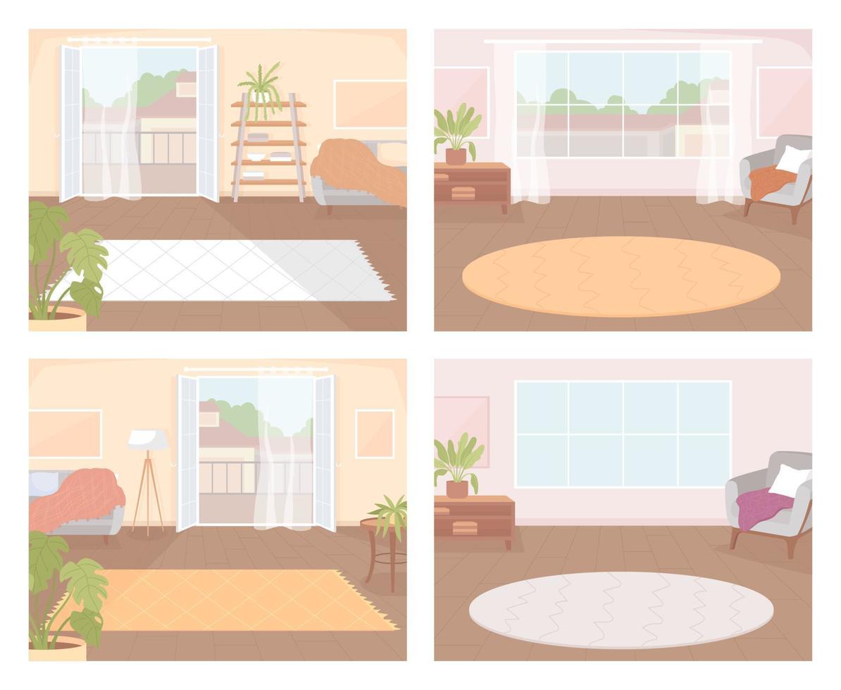 Carpet in hotel room decoration flat color vector illustrations set