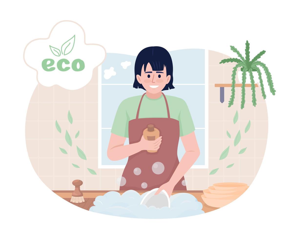 Eco dish washing liquid 2D vector isolated illustration