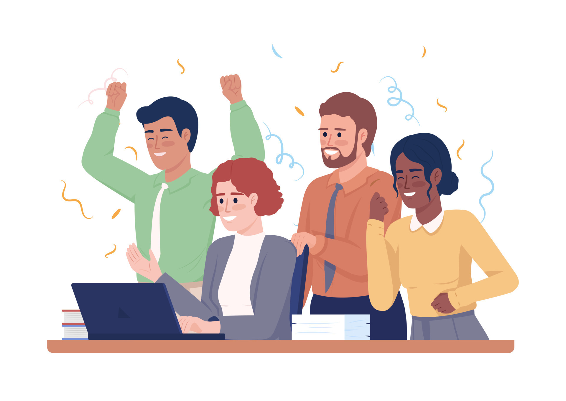 Business team celebrating success semi flat color vector characters.  Finishing project. Editable figures. People on white. Simple cartoon style  illustration for web graphic design and animation 15318099 Vector Art at  Vecteezy
