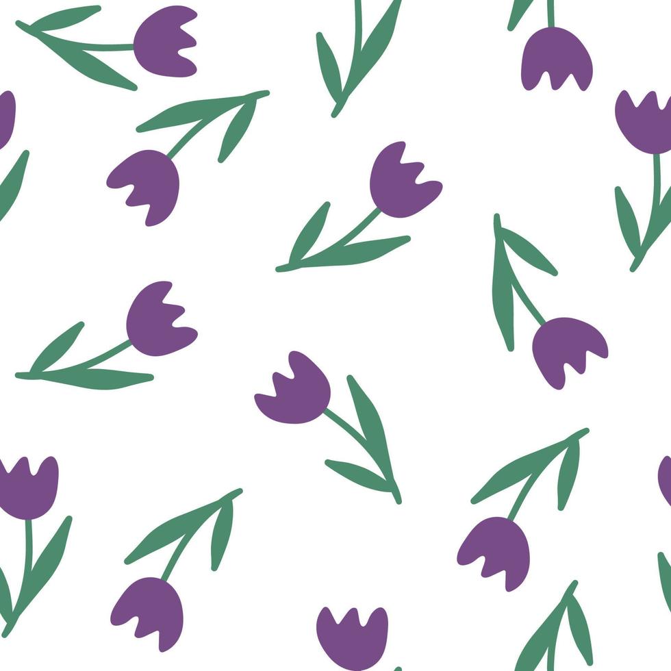 Floral seamless background pattern with tulips. Spring flowers blossom vector illustration hand drawn.