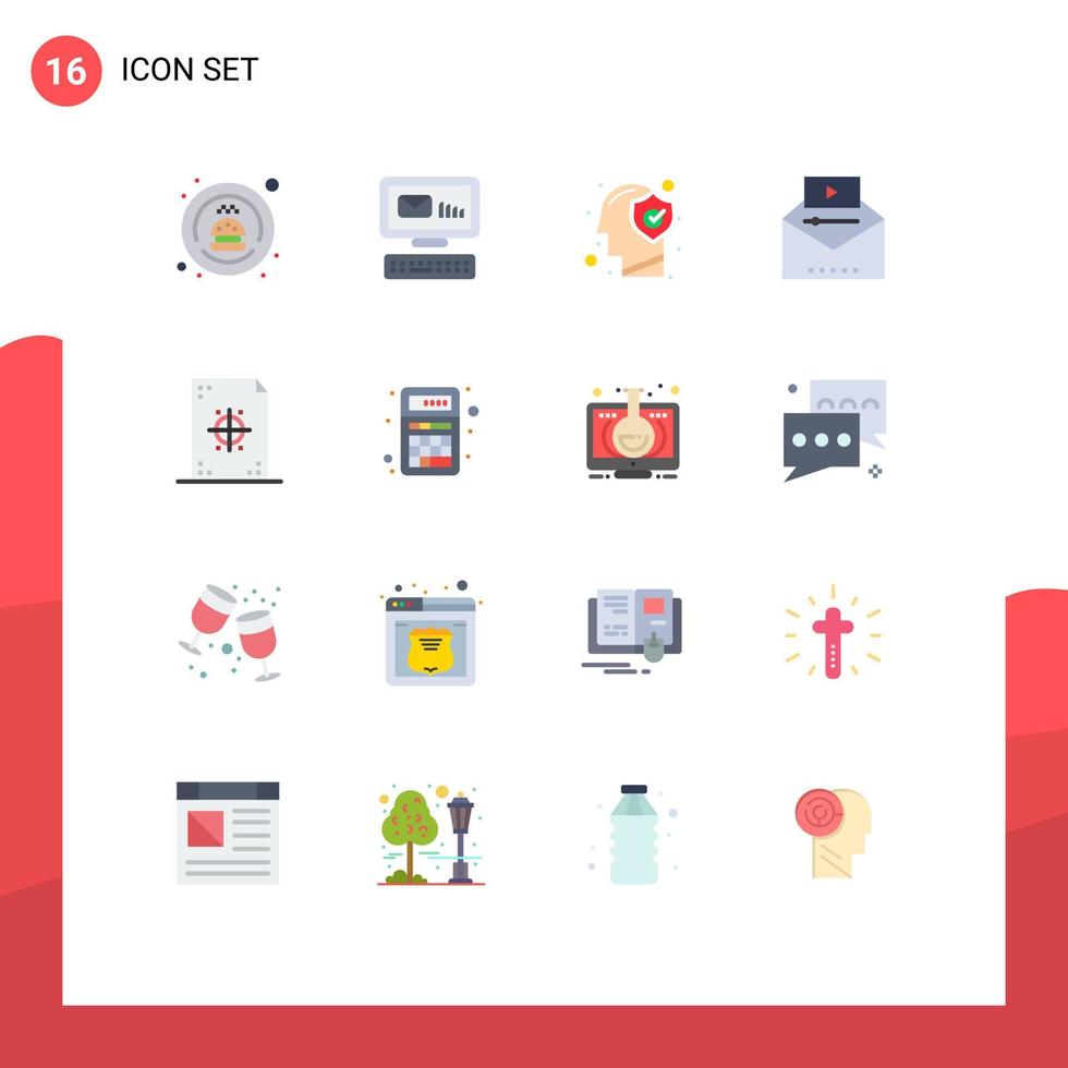 Set of 16 Modern UI Icons Symbols Signs for viral video video advertising brain popular video mind Editable Pack of Creative Vector Design Elements