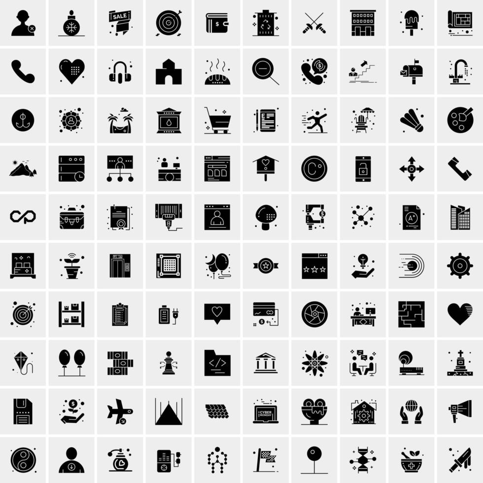 Set of 100 Business Solid Glyph icons vector