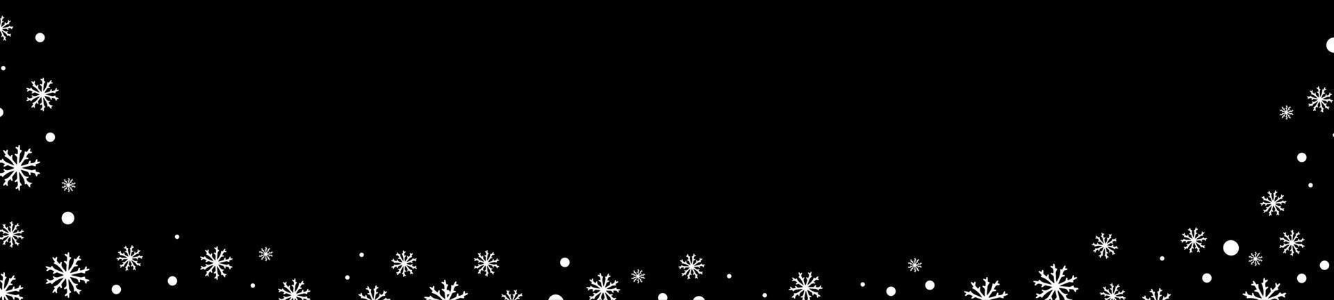 banner de invierno con fondo negro y copos de nieve blancos vector