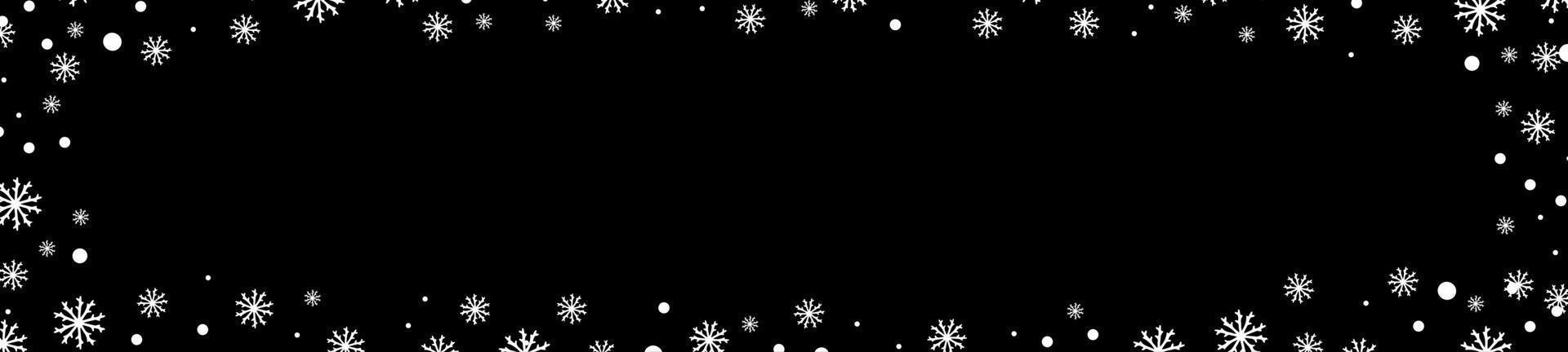 banner de fondo de invierno negro con copos de nieve blancos vector