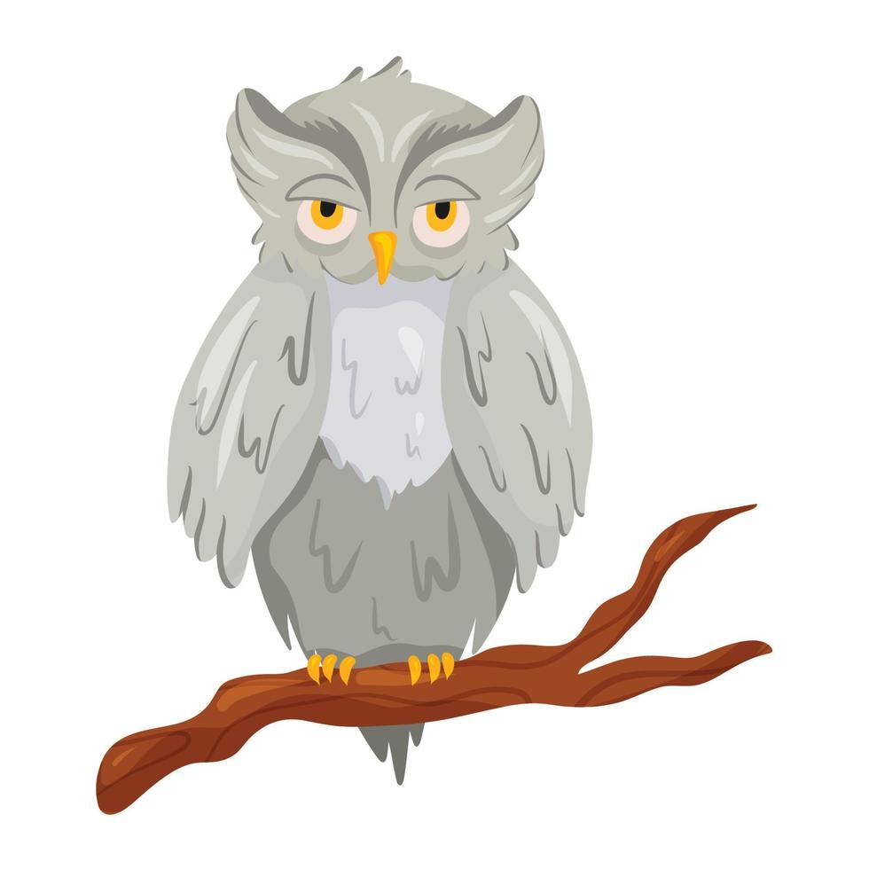 Gray owl on branch of tree vector
