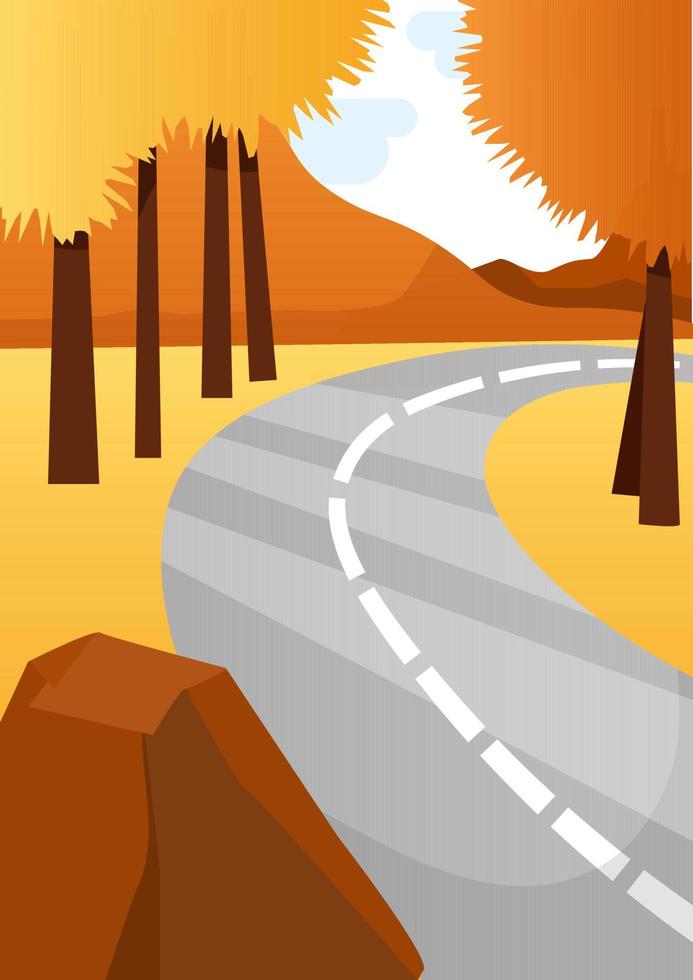 Autumn landscape with road and orange trees with sunbeams vector