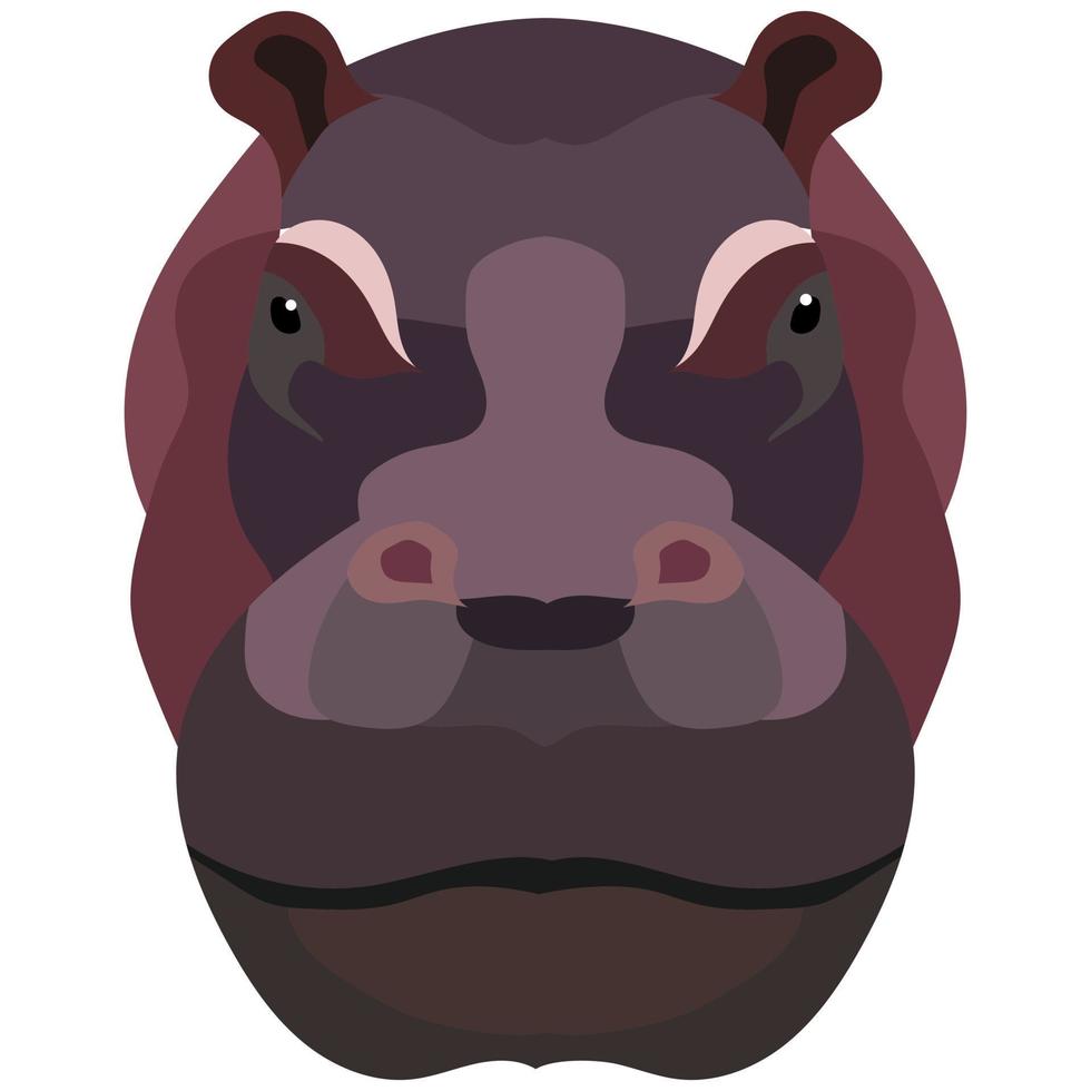 Head of an animal hippo. Big isolated face muzzle of aggressive hippopotamus. Vector inked vintage illustration of retro engraving style for print design, mascot, portrait for avatar. Color version.