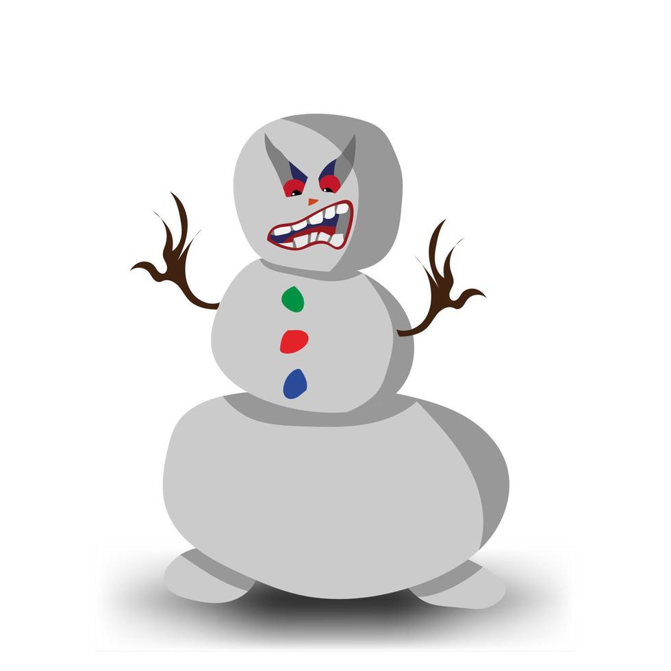 Snowman with colorful buttons. shows teeth. Furious Bright illustration. Vector graphics.