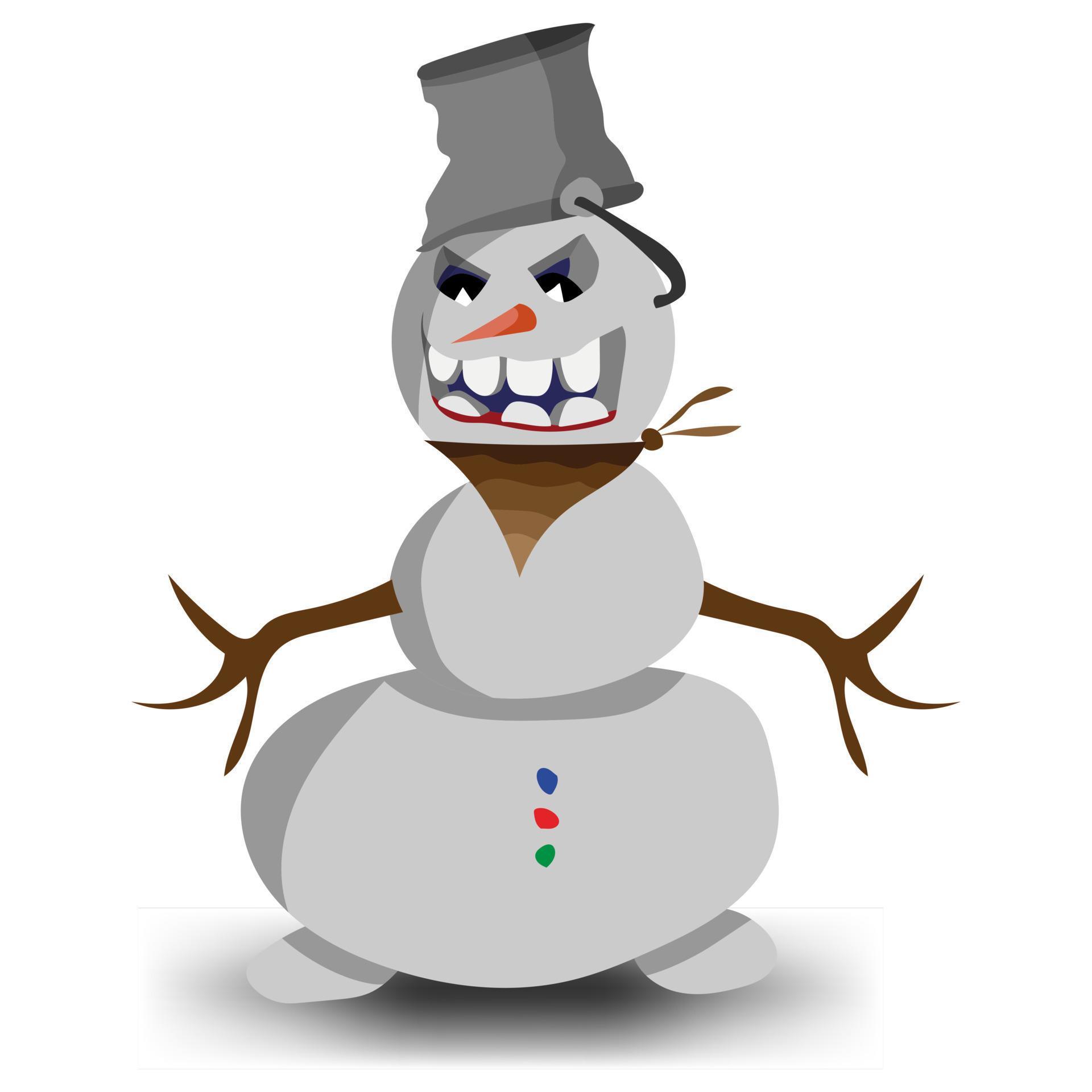 Snowman with a bucket on his head and a cowboy bandage. Scarf and hat