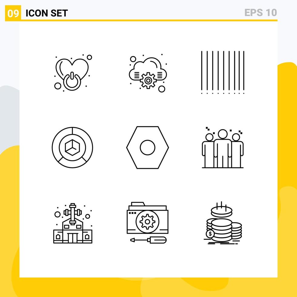 Universal Icon Symbols Group of 9 Modern Outlines of user interface basic barcode packing graph Editable Vector Design Elements