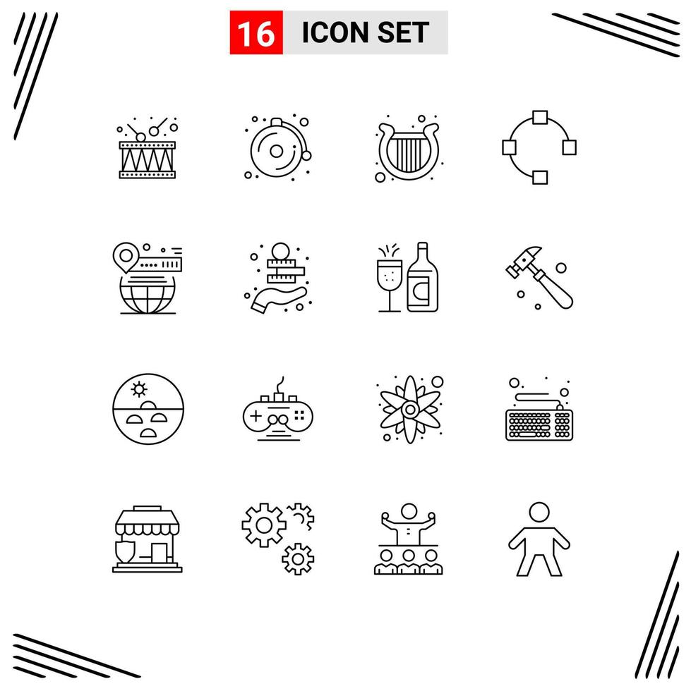 16 User Interface Outline Pack of modern Signs and Symbols of globe pin ireland map path Editable Vector Design Elements