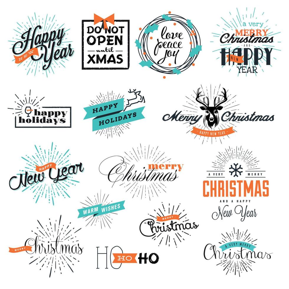 conjunto de carteles de navidad y año nuevo para tarjetas de felicitación, etiquetas de regalo, venta de navidad, diseño web, promoción de productos, comercio electrónico y material de marketing. vector