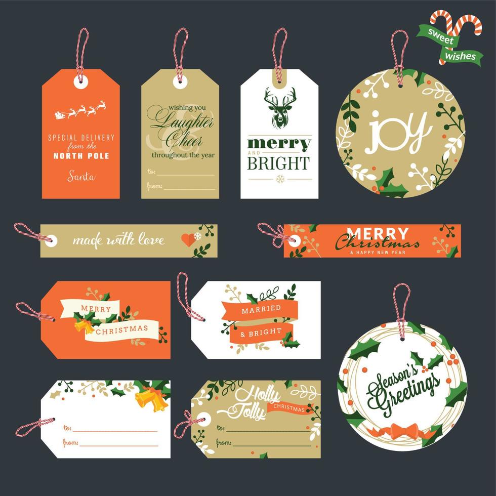 conjunto de etiquetas de regalo de navidad y año nuevo vector