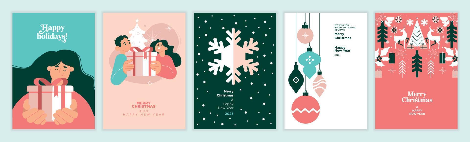 feliz navidad y feliz año nuevo tarjetas de felicitación. conceptos de ilustración vectorial para fondo, tarjeta de felicitación, tarjeta de invitación de fiesta, banner de sitio web, banner de medios sociales, material de marketing. vector