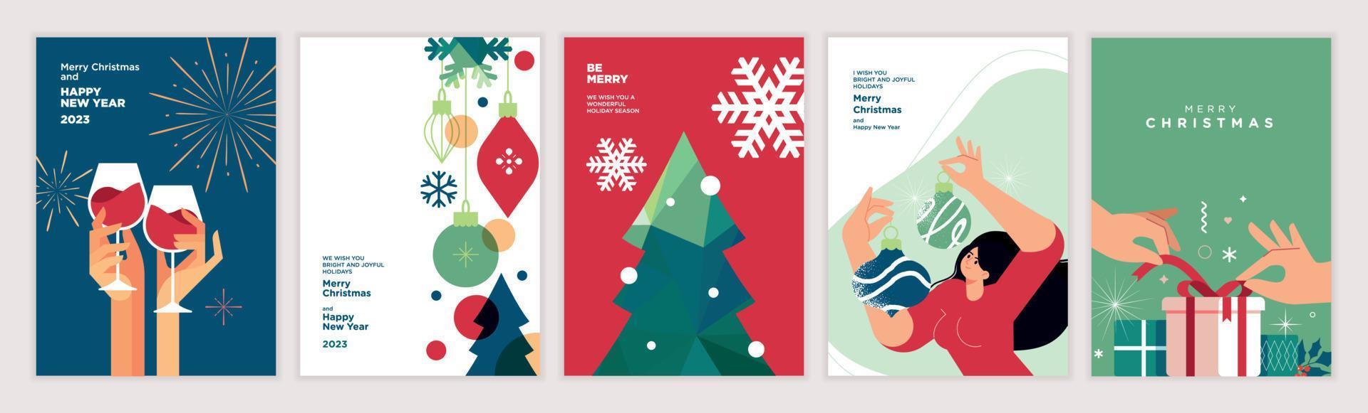 Merry Christmas and Happy New Year. Set of vector illustrations for background, greeting card, party invitation card, website banner, social media banner, marketing material.