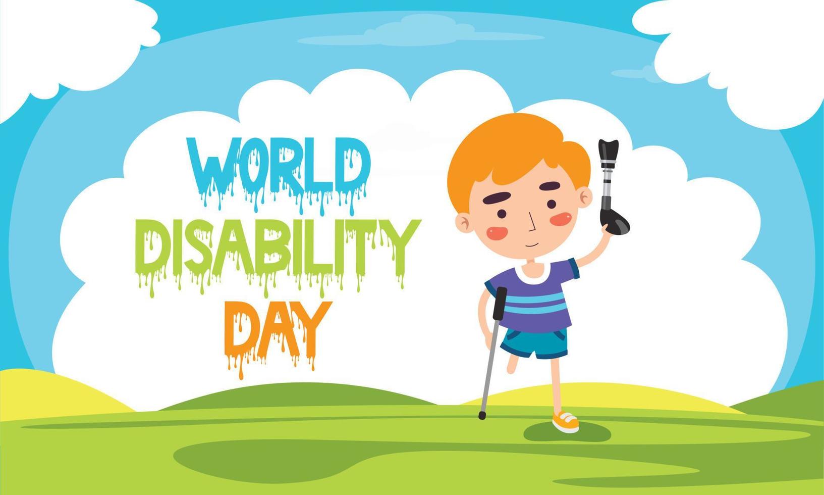 Person with disability with prosthetic leg. International world disability day. World disability day vector illustration. Suitable for poster and banner.