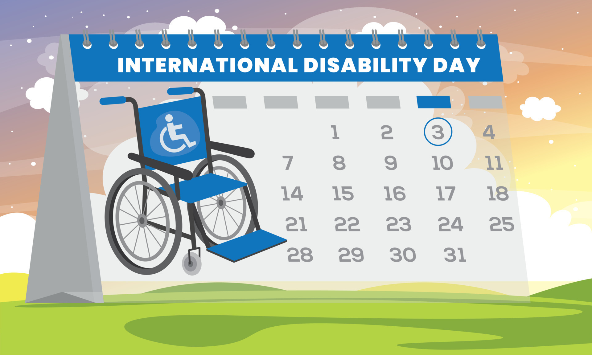 International world disability day december 3. Calendar page with a