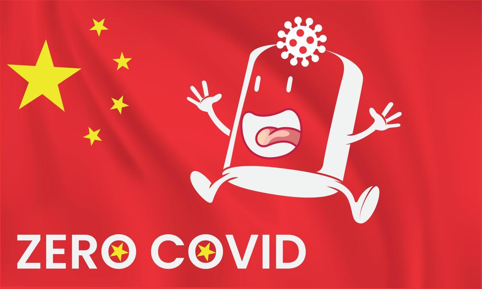 China zero COVID policy concept on background of china flag. Vector illustration. Continuous one line drawing vector illustration.