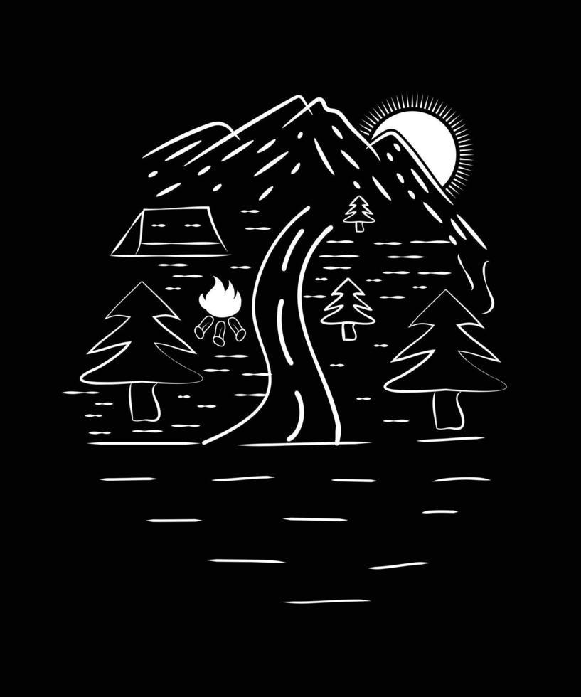 CAMPING LINE ART TSHIRT DESIGN vector