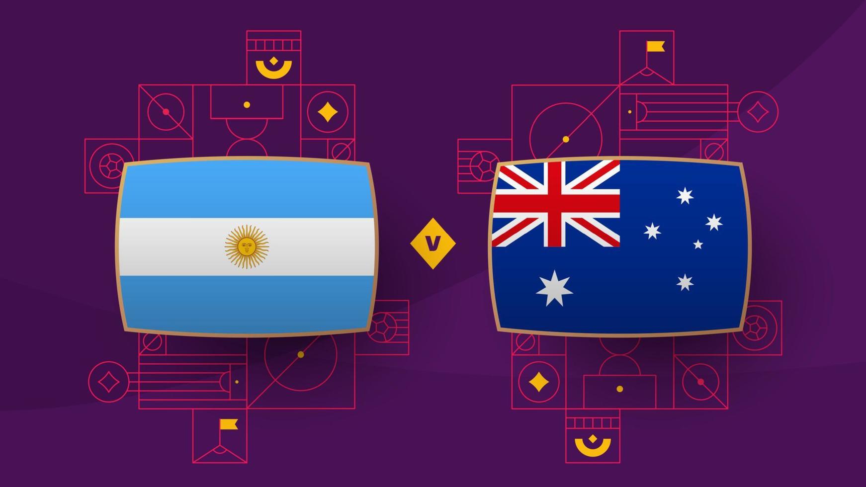 argentina vs australia playoff round of 16 match Football 2022. 2022 World Football championship match versus teams intro sport background, championship competition poster, vector illustration