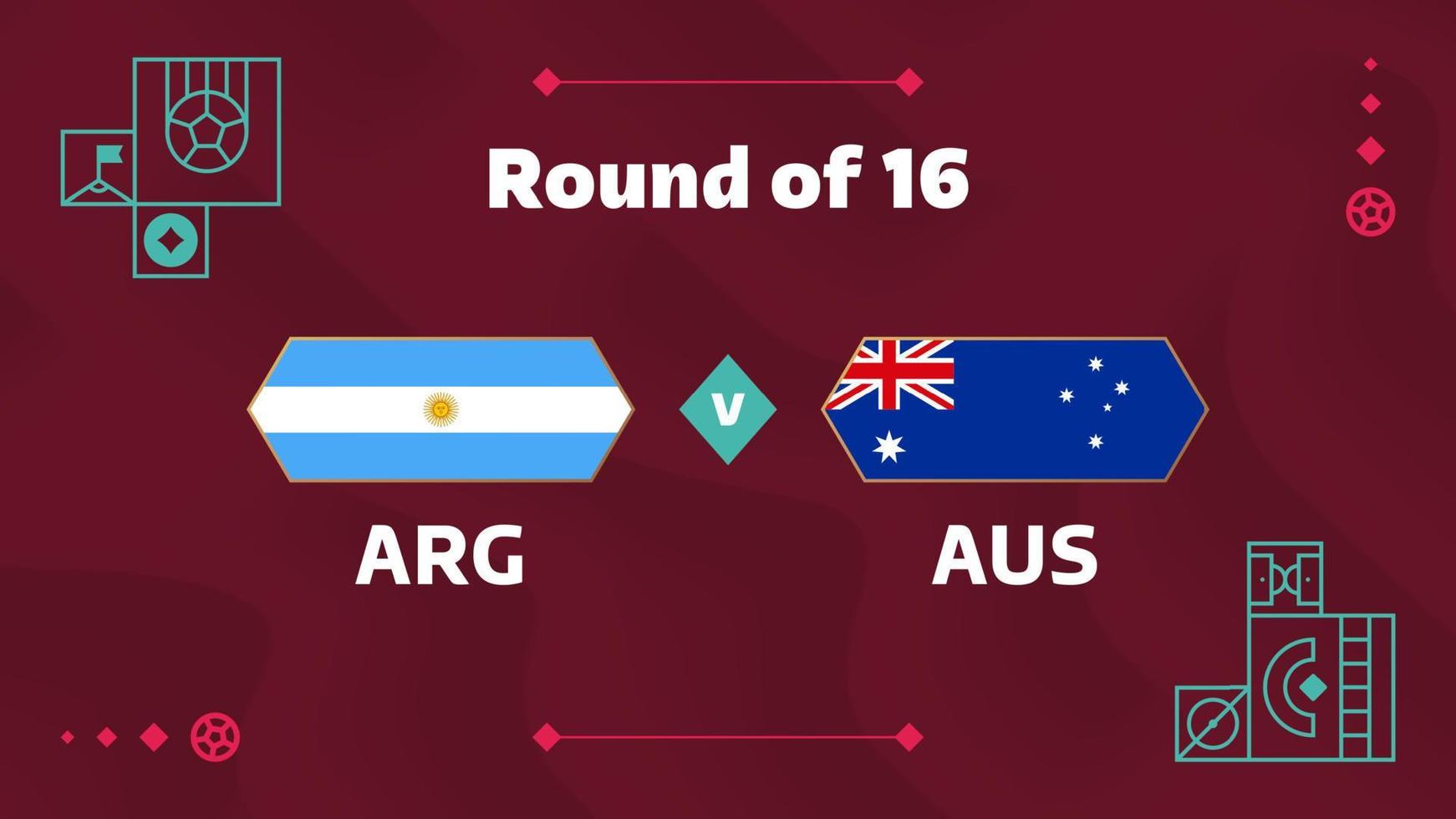 argentina vs australia playoff ronda de 16 partidos de fútbol 2022. 2022 campeonato mundial de fútbol partido versus equipos introducción fondo deportivo, afiche de competición de campeonato, ilustración vectorial vector