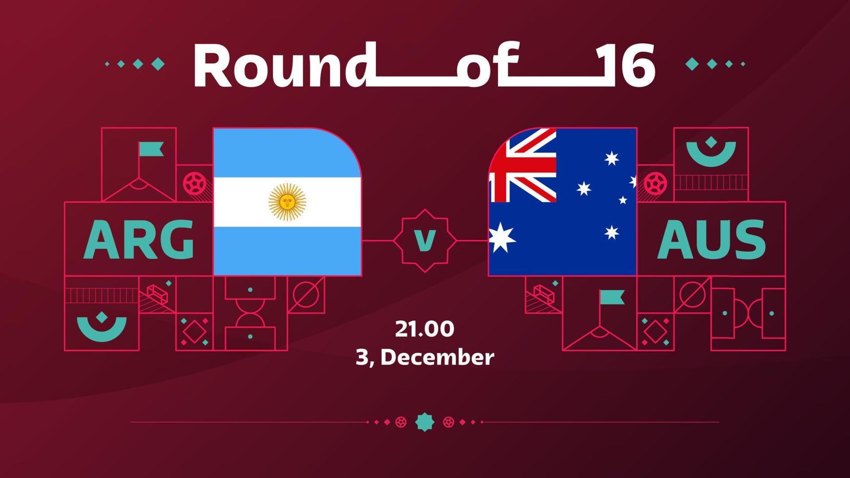 argentina vs australia playoff round of 16 match Football 2022. 2022 World Football championship match versus teams intro sport background, championship competition poster, vector illustration