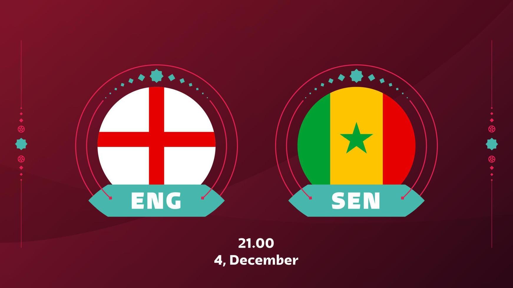 inglaterra vs senegal ronda de playoffs de 16 partidos de fútbol 2022. Campeonato mundial de fútbol de 2022 contra equipos de fondo deportivo de introducción, afiche de competición de campeonato, ilustración vectorial vector