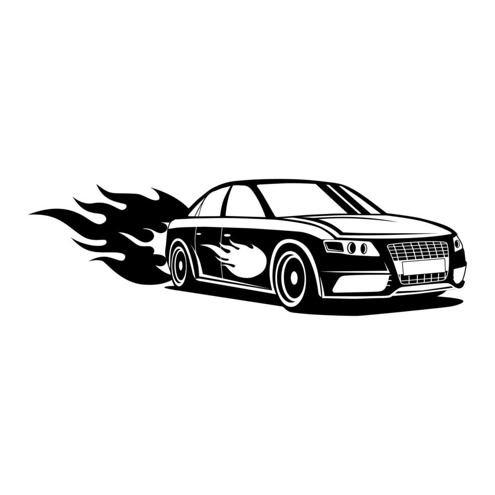 coche deportivo con vector de ilustración de llama.