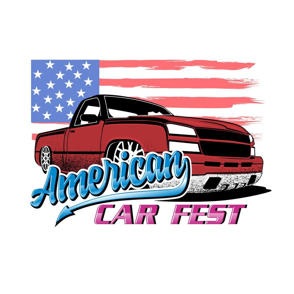 American car fest inspiration design. Vector illustration with the image of an modern car, design logos, posters, banners, signage, t shirt design.
