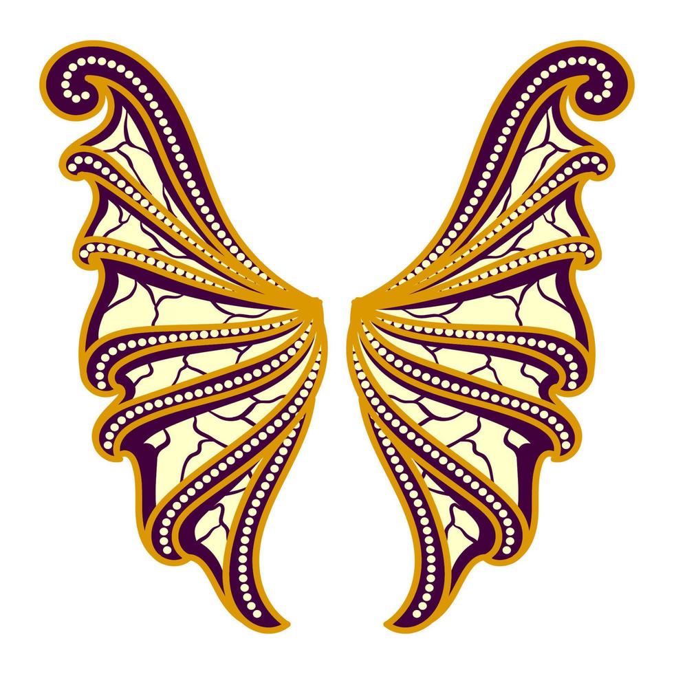 Javanese culture of floral ornament illustration. Wings shape. Chocolate, purple and cream harmony color. Isolated on white background. Vector eps 10