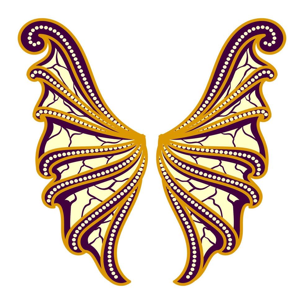 Javanese culture of floral ornament illustration. Wings shape. Chocolate, purple and cream harmony color. Isolated on white background. Vector eps 10