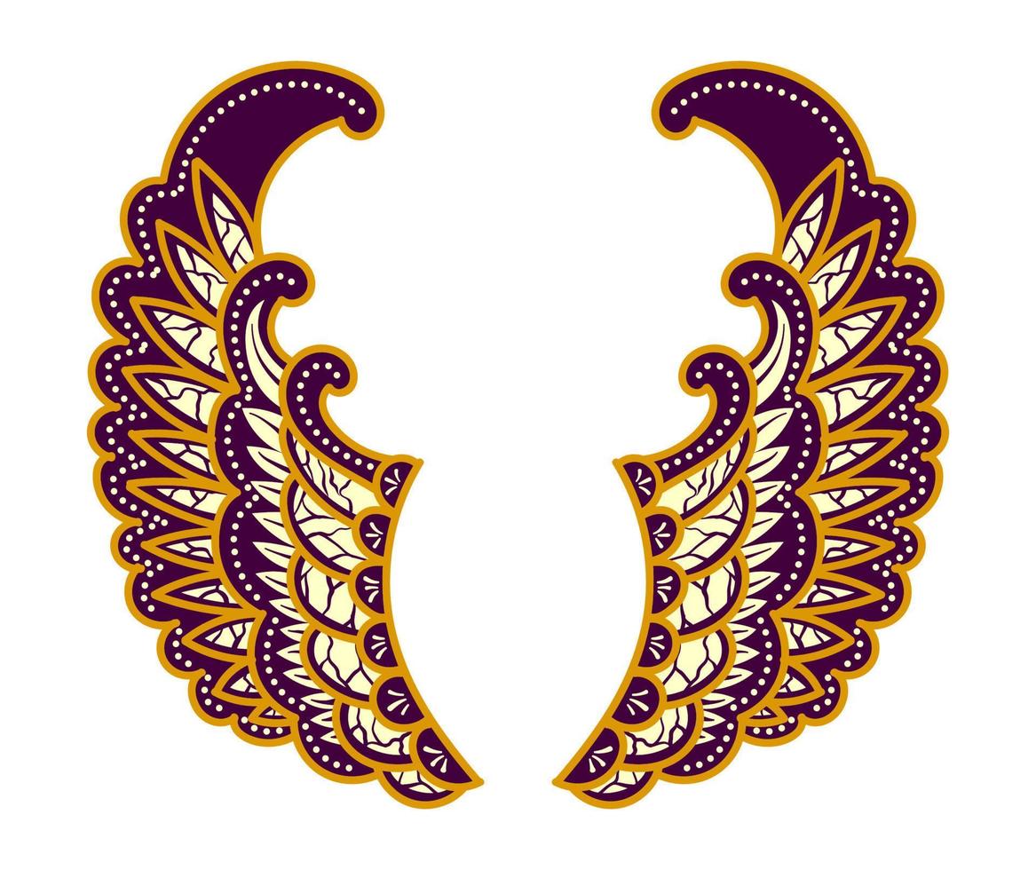 Javanese culture of floral ornament illustration. Wings shape. Chocolate, purple and cream harmony color. Isolated on white background. Vector eps 10