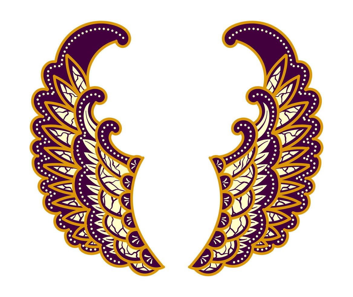 Javanese culture of floral ornament illustration. Wings shape. Chocolate, purple and cream harmony color. Isolated on white background. Vector eps 10